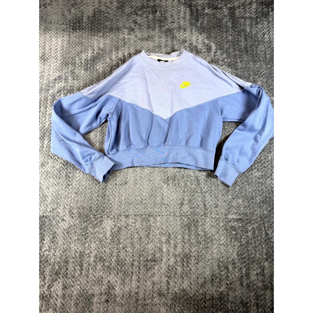 Nike Heritage Cropped Sweatshirt Womens Medium Indigo Storm Swoosh Logo Cotton